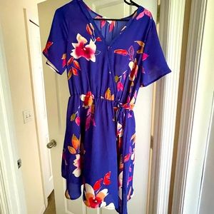 Blue floral faux wrap dress! Never Worn!! 🌸